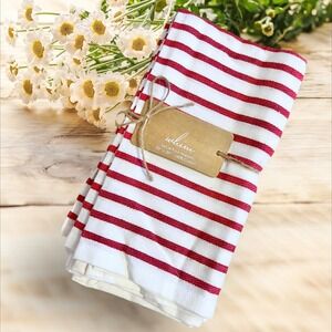 WHIM Set Of 4 White w/ Red Stripes Cloth Napkins 20x20 100% Cotton NEW